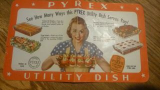 Vintage 8 1/2 X 5 Pyrex Advertisement And Recipes On Back