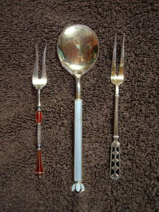 David Andersen Sterling 925 Norway Enamel Spoon And Fork,  With 930 Sterling Fork