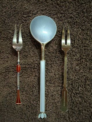 David Andersen Sterling 925 Norway Enamel Spoon and Fork,  with 930 Sterling Fork 2