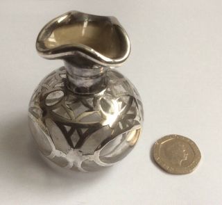Antique Silver Overlaid Glass Scent Bottle / Single Bud Vase.