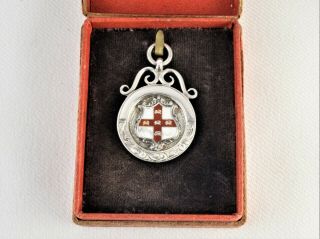 Vintage Cased Silver & Enamel York Coat Of Arms Watch Chain Fob Medal 1927 7g