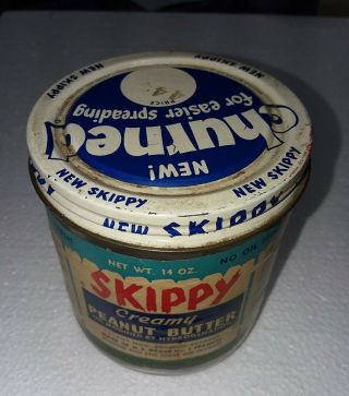 Vintage Skippy Churned Peanut Butter Glass Jar W/ Label 1960s Or 50s V.  G.  Cond