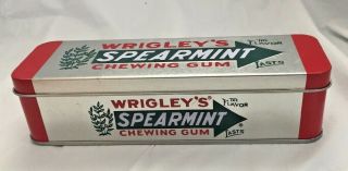 Wrigley ' s Spearmint Chewing Gum Metal Case.  Empty.  Hinged Tin.  6.  5 
