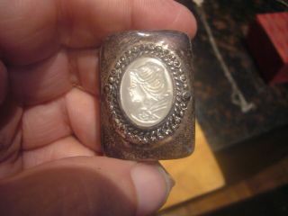 Vintage Sterling Pill Box Cameo & Marcasites On Lid