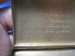 Antique Silver Plated Snuff Box With Sapphire Button & German Inscription 3