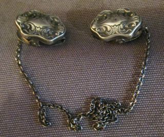 Art Nouveau Bib Cloak Clips Sterling With Chain