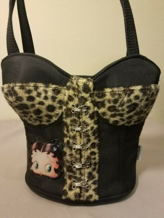 Betty Boop Bustier Corset Purse Handbag Black W/ Leapord Print 2004 - Great Cond