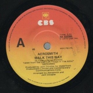 Aerosmith Rare 1975 Australian Promo Only 7 " Oop Rock Single " Walk This Way "