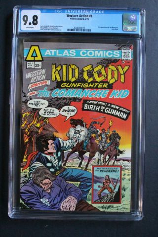 Western Action 1 Atlas/seaboard 1975 1st Kid Cody,  Comanche Kid Movie Tv Cgc 9.  8
