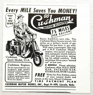 1948 Print Ad Cushman Motor Scooters 75 Miles Per Gallon Lincoln,  Ne