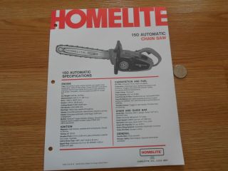 Vintage 1970s? Homelite Brochure Chainsaw 150 Auto Automatic 43cc Saw 16 " Bar
