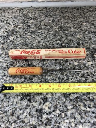 Vintage 1960s Coca Cola Ice Pick With Box Wooden Handle Stainless Steel 3