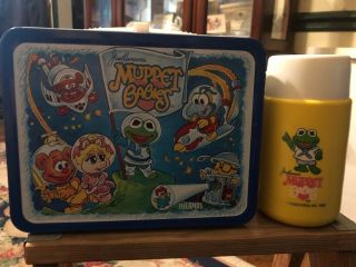 Vintage 1985 Muppet Babies Tin Lunch Box,  Thermos Set Jim Henson Lunchbox