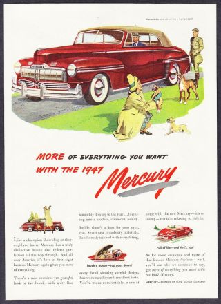 1947 Mercury 8 Convertible Boxer Dog & Puppies Art Relaxed Ride Vintage Print Ad