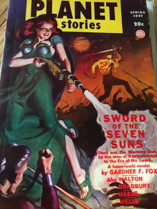 Rare 1947 Planet Stories Pulp Spring Spicy Cover Bradbury Sword Of 7 Suns
