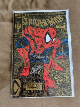Stan Lee And Todd Mcfarlane Signed Spider - Man Torment 1 Comic Book Gold Cover