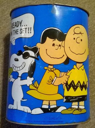 Vintage 1970 Peanuts Charlie Brown Lucy Snoopy Cheinco Trash Can Metal