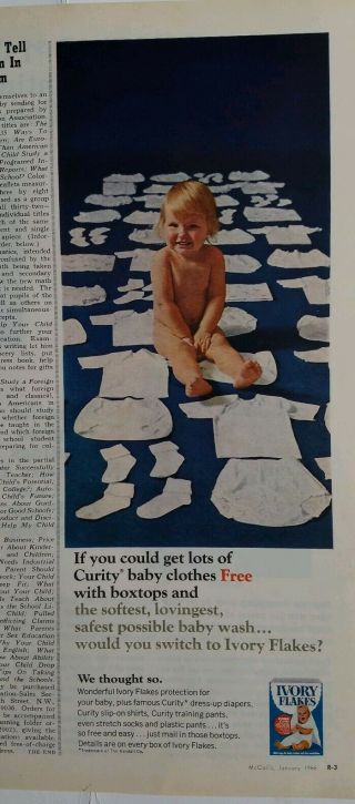 1966 Ivory Soap Flakes Nude Little Girl Curity Underwear Clothes Vintage Ad