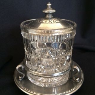 Victorian Silver Plate And Cut Glass Preserves Jar Atkins Bro 