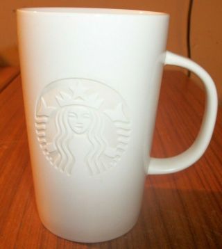 2014 Starbucks 12 Fl.  Oz.  White Embossed 5 " Coffee Mug (nos)