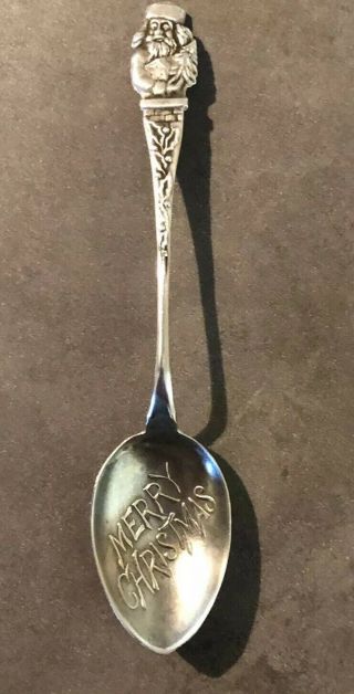 Vintage Sterling Silver Spoon - Merry Christmas /santa Claus 28.  35 Grams - 3.  5 "