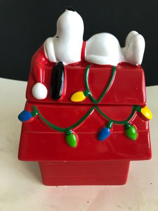 Peanuts Snoopy Dog House Christmas Lights Treat Cookie Jar 50 Years Teleflora