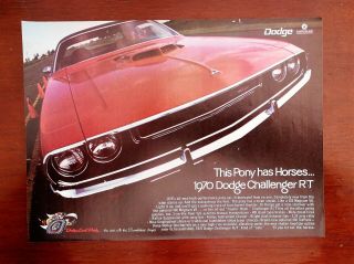 1970 Dodge Challenger R/t Scat Pack Pony Car Full Page Color Ad