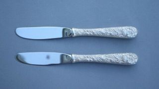 2 Sterling Silver S.  Kirk & Sons Repousse 6 1/4 " Butter Knives - 100 Grams