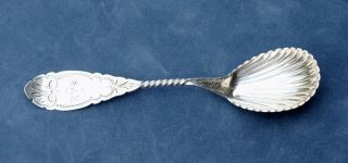 Coin Silver Twist Handle Sugar Spoon By James Watts,  Phila. ,  Pa; Circa 1860