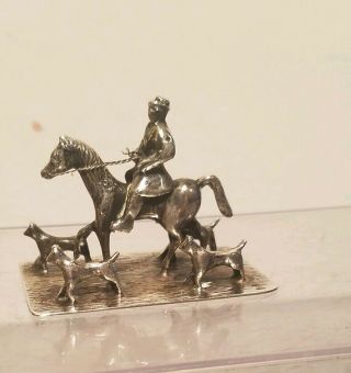 Antique Dutch Sterling Silver Miniature Horseman And Hounds.  Nr