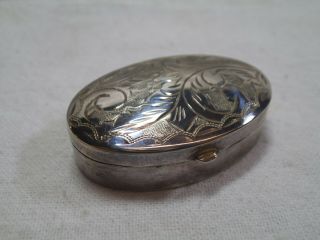 Vintage Oval Hinged Sterling Silver Pill/snuff Box Marked 925 - 1 7/16 "