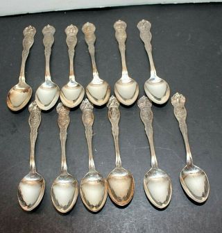 12 Wm Rogers & Son State Souvenir Silver Plate Spoons United States,  Eagle