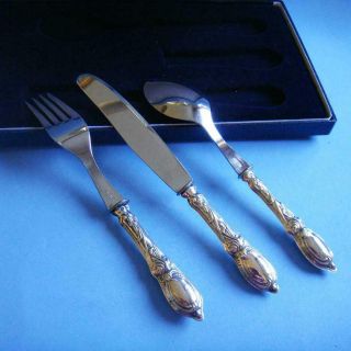 Lovely Vtg Sterling SILVER Food Ornate Spoon & Knife & Fork Children Set,  Case 2