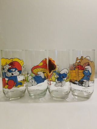 Set Of 4 Vintage 1980s Smurf Drinking Glasses - Smurfs - Cartoons - Guc