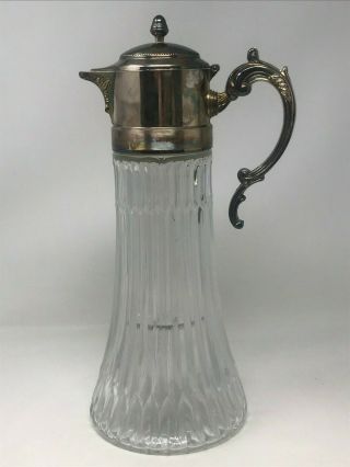 Vintage Glass Crystal Carafe Pitcher/ Decanter Silver Plate Top