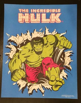 The Incredible Hulk Poster 1979 Rare By Marvel Comics Vintage