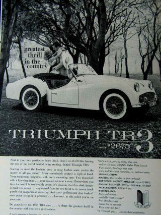 1958 Triumph Tr 3 Greatest Thrill In The Country Print Ad 8.  5 X 11 "