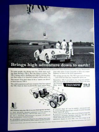 1959 Triumph Tr 3 Jacques Istel Parachuting Center - Print Ad 8.  5 X 11 "