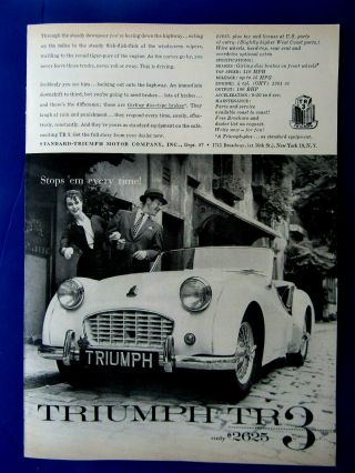 1957 Triumph Tr 3 Stops Em Every Time Print Ad 8.  5 X 11 "