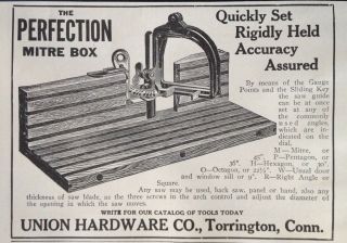 1916 Ad (j16) Union Hardware Co.  Torrington,  Conn.  The Perfection Mitre Box