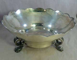 Antique Reed & Barton Silver Plate Wave Bowl Lion Footed 7 5/8 " D Marked 183 Ca.