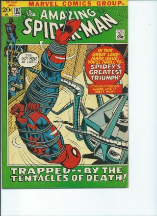Spider - Man 107 1972 Smythe Very Fine - / Very Fine