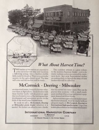 1920 Ad.  (xc4) International Harvester Co.  Mccormick,  Deering,  Milwaukee Store