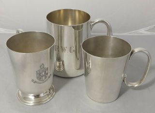3 X Asst Vintage Silver Plated Epns Tankards - Two Engraved.  One Regis Plate