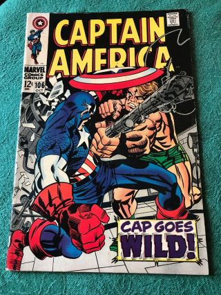 Captain America 106 (1968 Marvel) Owner - Unrestored " Cap Goes Wild "
