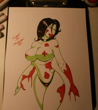 Zombie Tramp Art Drawing Painting Signed By Chy & Key