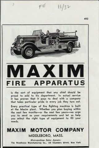 Maxim Fire Apparatus B.  O.  B.  Adv.  - Nov 1932