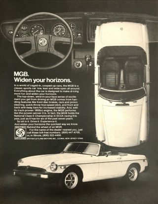 1978 Mg Mgb Convertible Photo " Widen Your Horizons " Vintage Print Ad