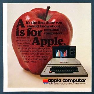 1978 Apple Ii Personal Computer Photo " A Is For Apple " Vintage Promo Print Ad
