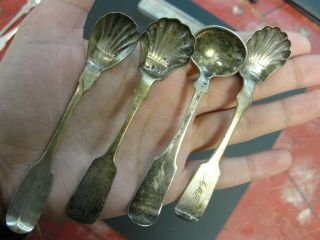 Four Antique Mid 1800s Coin Silver Mini Sugar Spoons Monogrammed
